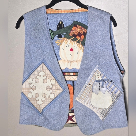 Vintage 90's Reversible Fall & Winter Teachercore Art To Wear Vest, Large - Picture 3 of 4